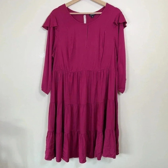 Torrid Wine Challis Tier Skater  Dress - Picture 2 of 12